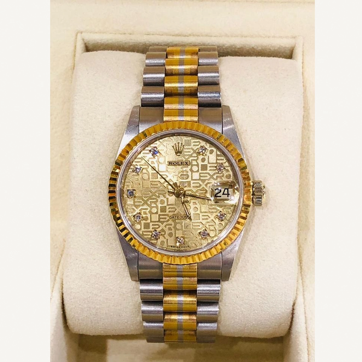 Rolex Datejust 31 | 31mm Tridor Full Gold with Champagne Jubilee Diamond Dial | Used (Good) | Original box | No original papers-6-6
