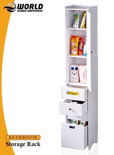 Eworld Waterproof White PVC Floor Cabinet Organizer, Stylish Storage Solution Featuring Shelves-0