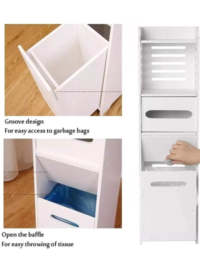 Eworld Waterproof White PVC Floor Cabinet Organizer, Stylish Storage Solution Featuring Shelves-4