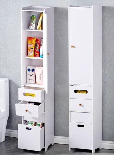Eworld Waterproof White PVC Floor Cabinet Organizer, Stylish Storage Solution Featuring Shelves-6
