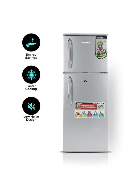 GEEPAS 180LGross/ 132L Net Capacity, Double Door Refrigerator - Durable Double Door Refrigerator, Fast Cooling & Preserves Freshness, Low Noise, Energy Efficient, In-Built Deodorizer, Tempered Glass Shelves , Freezer Capacity-34L 120 W 120 W GRF1856SPN Silver-0