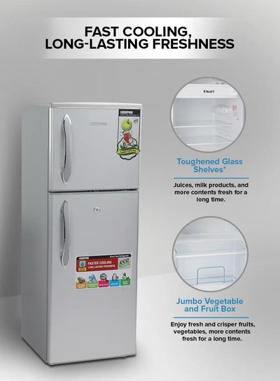 GEEPAS 180LGross/ 132L Net Capacity, Double Door Refrigerator - Durable Double Door Refrigerator, Fast Cooling & Preserves Freshness, Low Noise, Energy Efficient, In-Built Deodorizer, Tempered Glass Shelves , Freezer Capacity-34L 120 W 120 W GRF1856SPN Silver-3