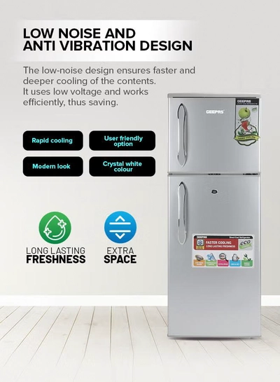 GEEPAS 180LGross/ 132L Net Capacity, Double Door Refrigerator - Durable Double Door Refrigerator, Fast Cooling & Preserves Freshness, Low Noise, Energy Efficient, In-Built Deodorizer, Tempered Glass Shelves , Freezer Capacity-34L 120 W 120 W GRF1856SPN Silver-5