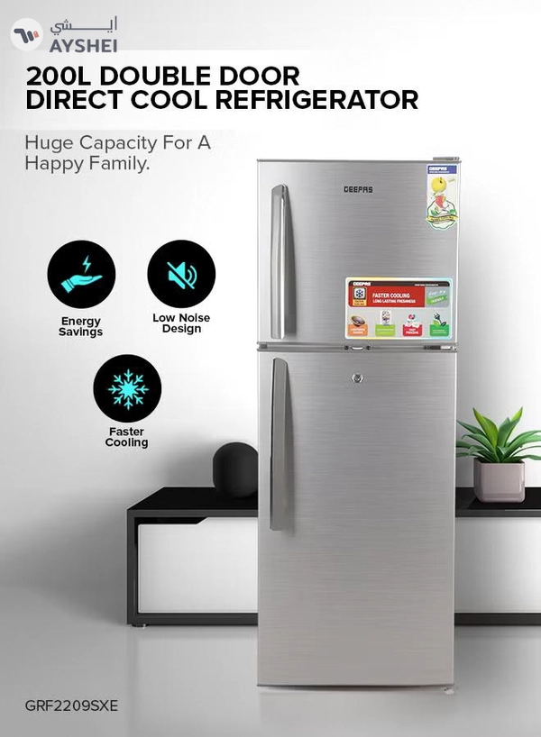 GEEPAS 180LGross/ 132L Net Capacity, Double Door Refrigerator - Durable Double Door Refrigerator, Fast Cooling & Preserves Freshness, Low Noise, Energy Efficient, In-Built Deodorizer, Tempered Glass Shelves , Freezer Capacity-34L 120 W 120 W GRF1856SPN Silver