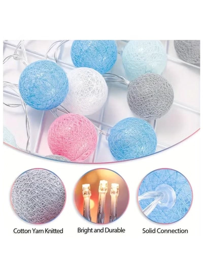 JIHAM Multicolor Cotton Ball String Lights for Bedroom 3M / 9.84Ft 10 LED Cotton Ball Fairy Lights Battery Powered Cotton Ball Lights Indoor Outdoor Party Decoration LED Light-2