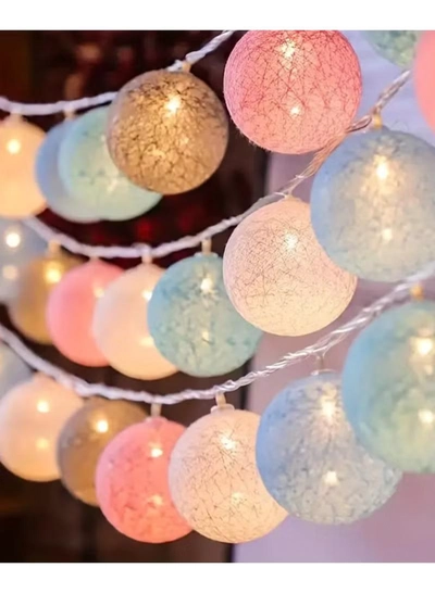 JIHAM Multicolor Cotton Ball String Lights for Bedroom 3M / 9.84Ft 10 LED Cotton Ball Fairy Lights Battery Powered Cotton Ball Lights Indoor Outdoor Party Decoration LED Light-0