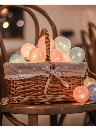 JIHAM Multicolor Cotton Ball String Lights for Bedroom 3M / 9.84Ft 10 LED Cotton Ball Fairy Lights Battery Powered Cotton Ball Lights Indoor Outdoor Party Decoration LED Light-5