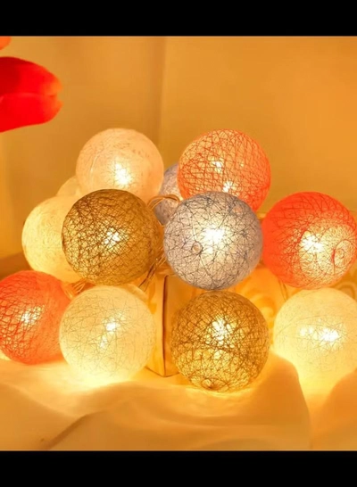 JIHAM Multicolor Cotton Ball String Lights for Bedroom 3M / 9.84Ft 10 LED Cotton Ball Fairy Lights Battery Powered Cotton Ball Lights Indoor Outdoor Party Decoration LED Light-8