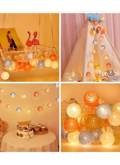 JIHAM Multicolor Cotton Ball String Lights for Bedroom 3M / 9.84Ft 10 LED Cotton Ball Fairy Lights Battery Powered Cotton Ball Lights Indoor Outdoor Party Decoration LED Light-4