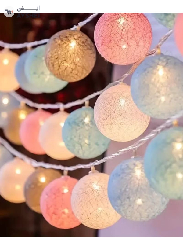 JIHAM Multicolor Cotton Ball String Lights for Bedroom 3M / 9.84Ft 10 LED Cotton Ball Fairy Lights Battery Powered Cotton Ball Lights Indoor Outdoor Party Decoration LED Light