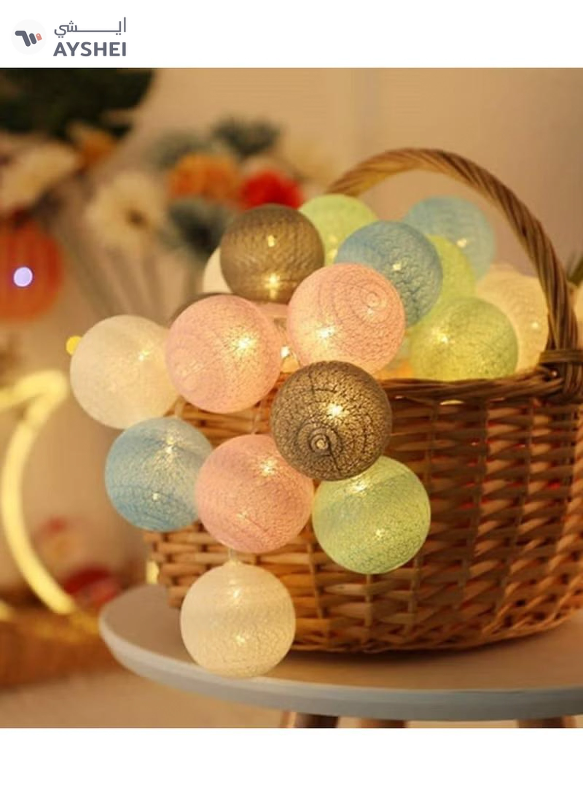 JIHAM Multicolor Cotton Ball String Lights for Bedroom 3M / 9.84Ft 10 LED Cotton Ball Fairy Lights Battery Powered Cotton Ball Lights Indoor Outdoor Party Decoration LED Light-1-1