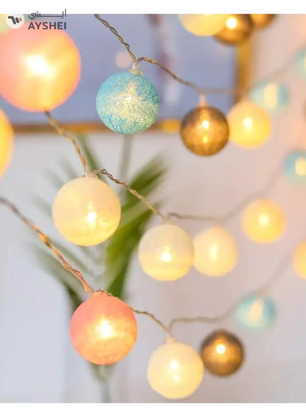 JIHAM Multicolor Cotton Ball String Lights for Bedroom 3M / 9.84Ft 10 LED Cotton Ball Fairy Lights Battery Powered Cotton Ball Lights Indoor Outdoor Party Decoration LED Light