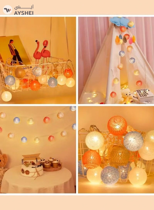 JIHAM Multicolor Cotton Ball String Lights for Bedroom 3M / 9.84Ft 10 LED Cotton Ball Fairy Lights Battery Powered Cotton Ball Lights Indoor Outdoor Party Decoration LED Light