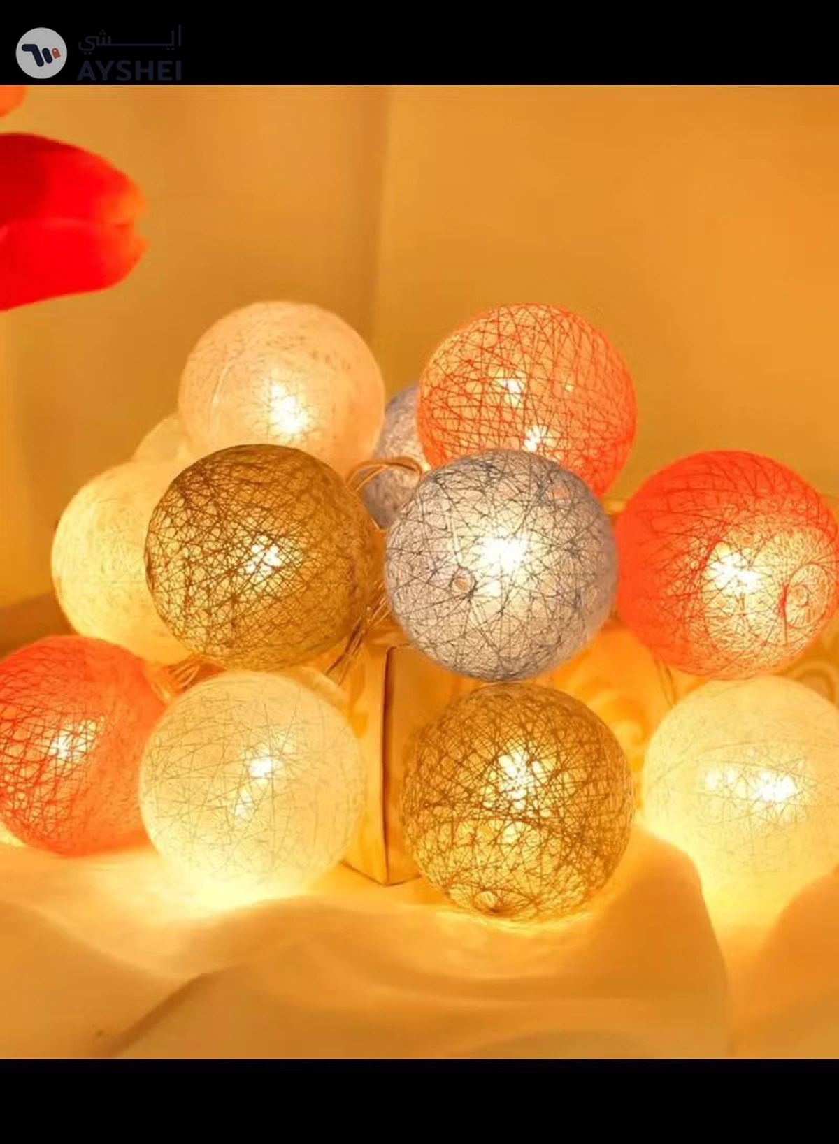 JIHAM Multicolor Cotton Ball String Lights for Bedroom 3M / 9.84Ft 10 LED Cotton Ball Fairy Lights Battery Powered Cotton Ball Lights Indoor Outdoor Party Decoration LED Light-8-8