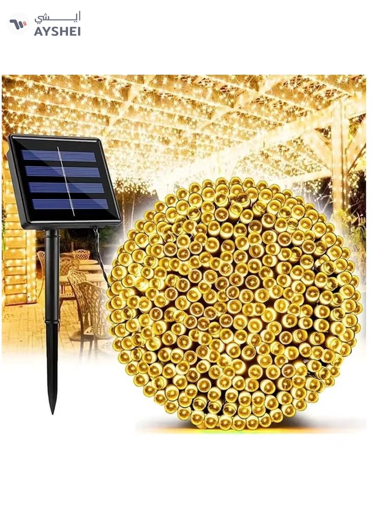 Yuwell Solar Light String LED Decorative Light Solar Powered Fairy Lights 30 Meter 300 LED Multi Modes Solar Outdoor Light String Lights For Home And Outdoor Decoration Warm White-3-3