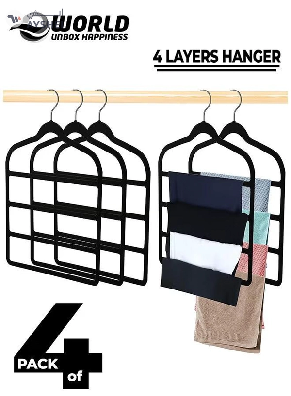 Eworld Pack of 4 Non-Slip Clothes Hangers with 4 layers, The Ultimate Space-Saving Solution