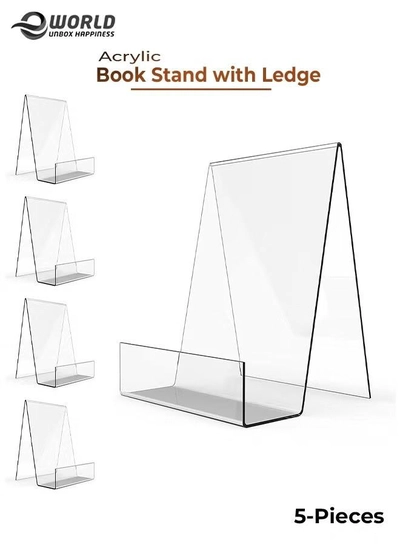 Eworld 5 pieces Acrylic Book Stand with Ledge, Clear Display Easel-0