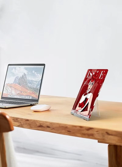 Eworld 5 pieces Acrylic Book Stand with Ledge, Clear Display Easel-4