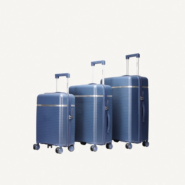 British Traveller 3-Piece Polypropylene Luggage Set | 20”, 24”, 28” Lightweight Suitcases with 360° Spinner Wheels, TSA Lock, Water & Scratch Resistant | Durable Hard Shell Trolley Bags with Telescopic Handle - Blue