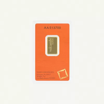 Valcambi Suisse 5g 24K (999.9) Pure Minted Gold Bar-0