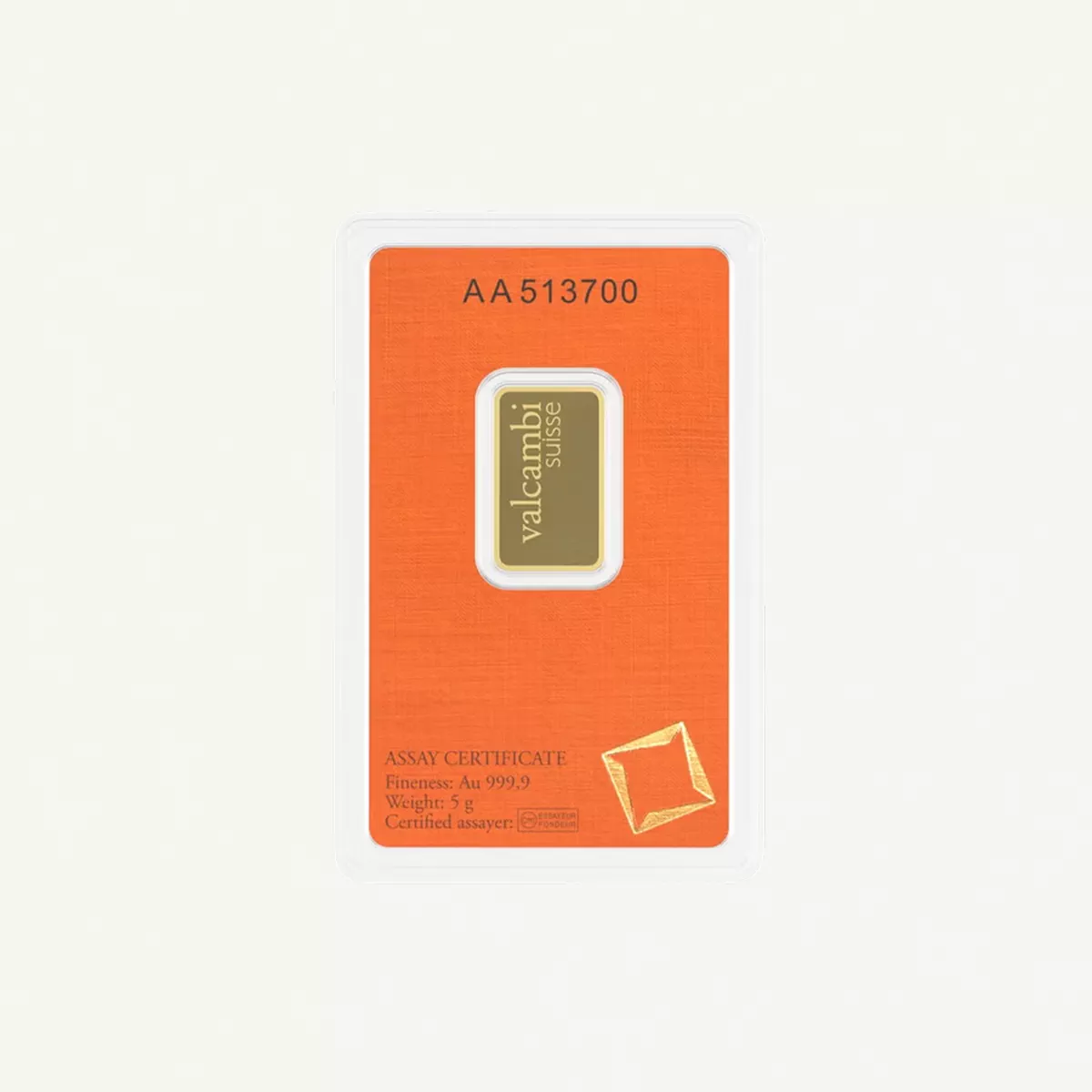 Valcambi Suisse 5g 24K (999.9) Pure Minted Gold Bar