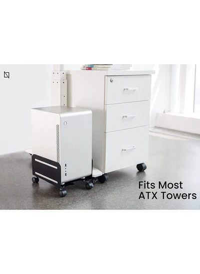 Mobile CPU Stand Desktop Computer Tower Cart with Caster Wheels (Black)-2