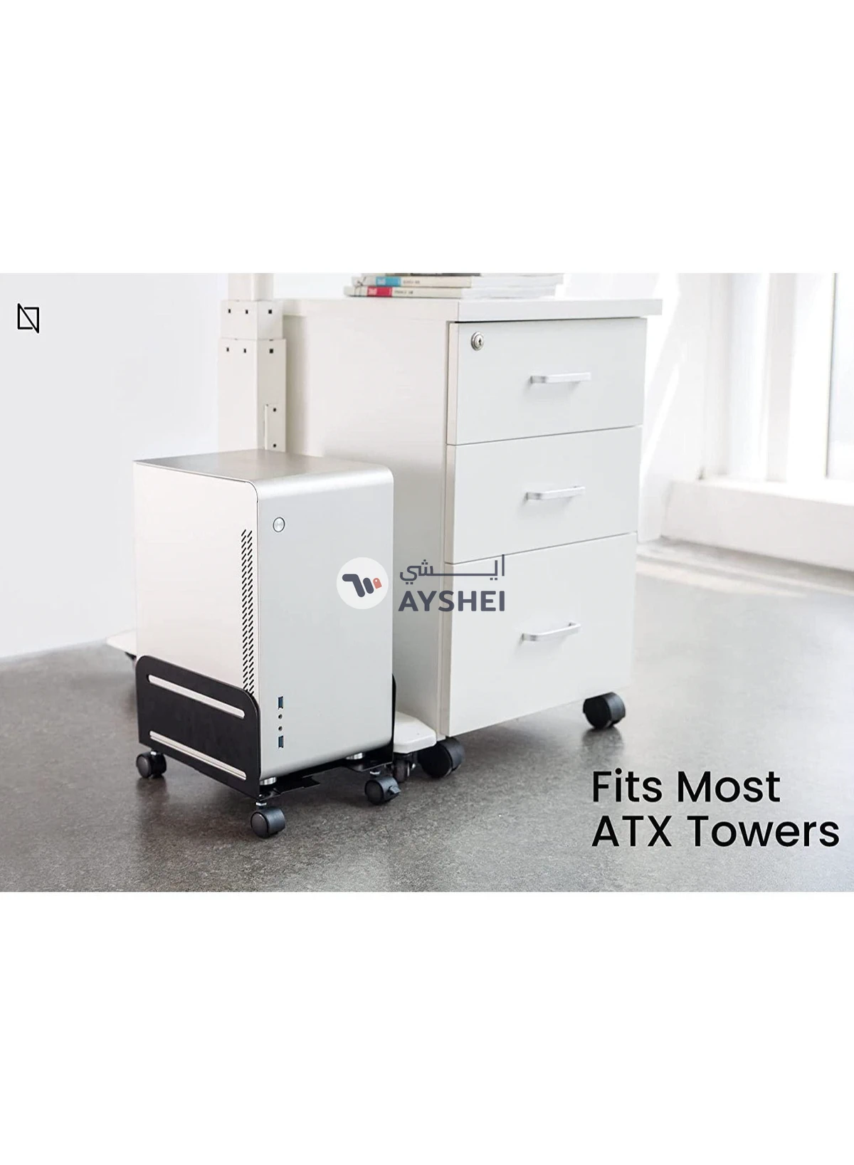 Mobile CPU Stand Desktop Computer Tower Cart with Caster Wheels (Black)-2-2
