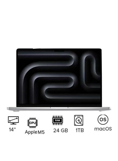 Apple New M5 Macbook Pro 2025 Laptop With 14‑inch XDR Retina Display, M5 chip with 10-core CPU, 10-core GPU Processor/24GB RAM/1TB SSD/MacOS English/Arabic silver-0
