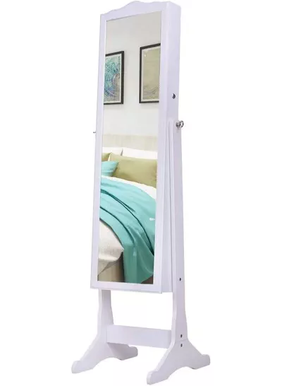 White Mirrored Jewelry Cabinet Armoire Storage Organizer Box Light-1