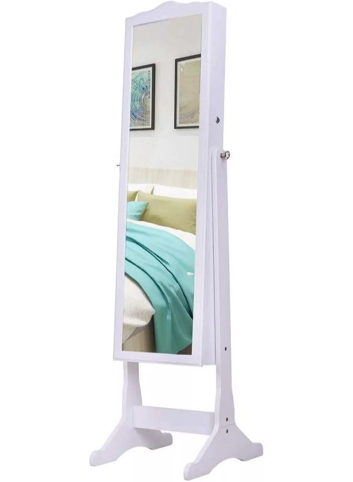 White Mirrored Jewelry Cabinet Armoire Storage Organizer Box Light-1-1