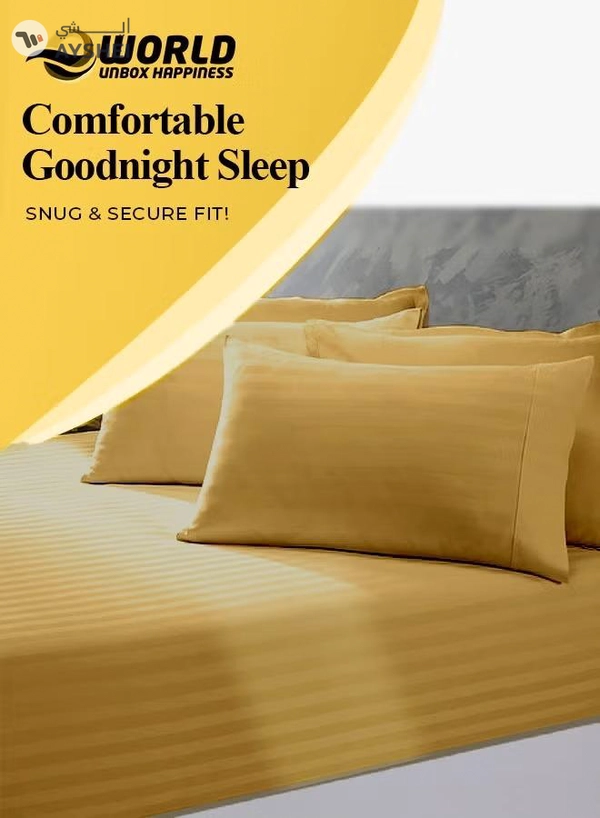 Eworld 3 Piece Luxury Gold Striped Bed Sheet Set with 1 Flat Sheet and 2 Pillowcases