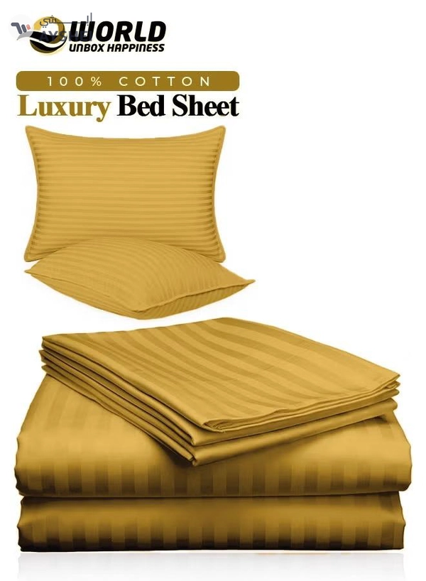 Eworld 3 Piece Luxury Gold Striped Bed Sheet Set with 1 Flat Sheet and 2 Pillowcases