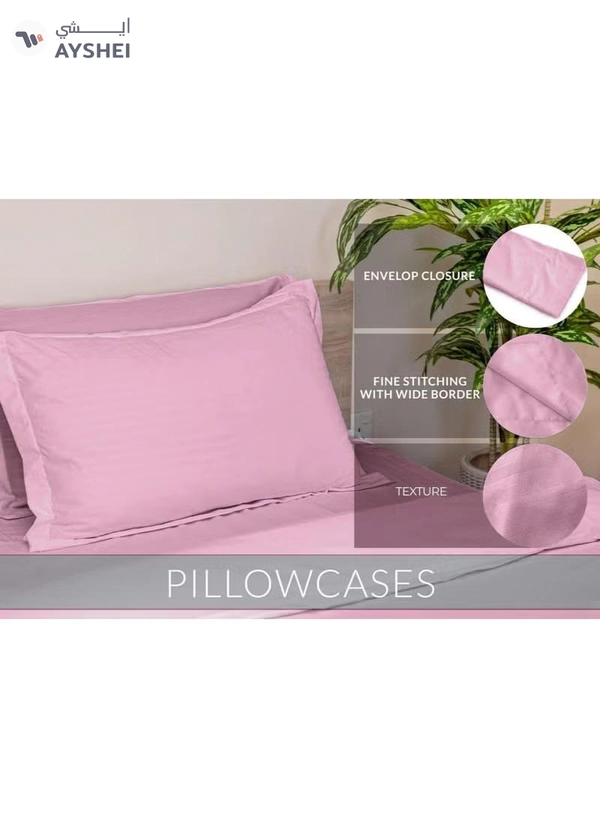 Eworld 6 Piece Premium King Size Bedding Set, Pink Striped Design 