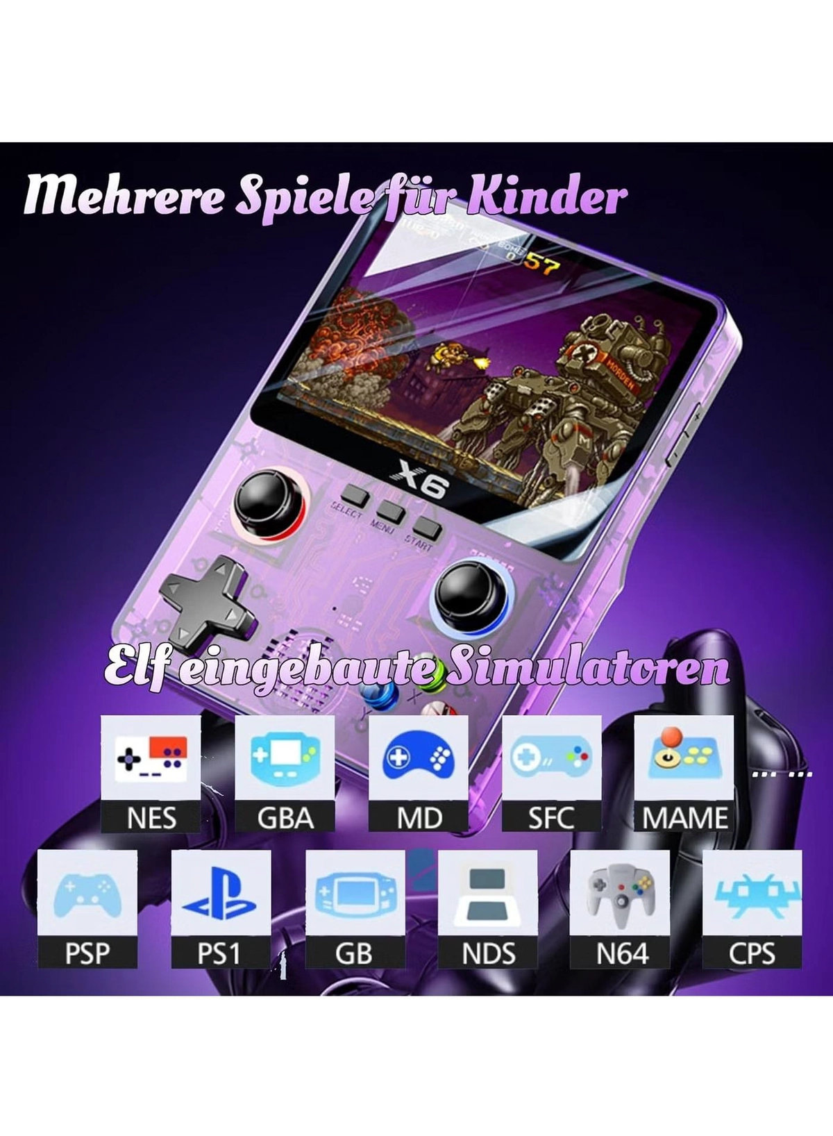 X6 HD Handheld Game Console - Portable Retro Gaming Console, Mini X6 Handheld with 32GB Storage, Built-In Classic Games, Long Battery Life, Perfect for On-the-Go Entertainment (White)-2-2
