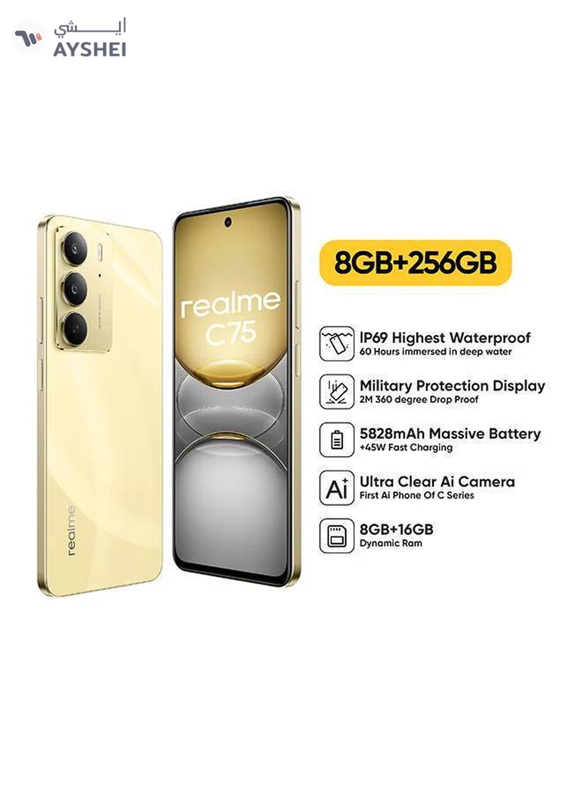 Realme C75 Dual SIM Lightning Gold 8GB 256GB 4G - Middle East Version-0-0