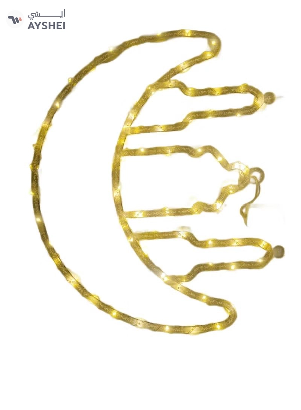 Yuwell Ramadan Decorations Crescent Moon Light Mosque Design Indoor And Outdoor Decorations For Eid Decoration And Ramadan Decoration Hanging Ramadan Moon Light Ramadan Light With 3-Pin Plug And Adapter 50X43CM