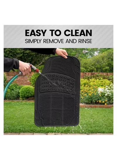 Eworld 3 Piece Set Enhanced Proline Trimmable Floor Mats for Cars Trucks Jeeps Vans and SUVs Universal Fit Design Black Heavy Duty Waterproof and All Weather Protection Odorless Rubber with Anti-Slip Feature-4