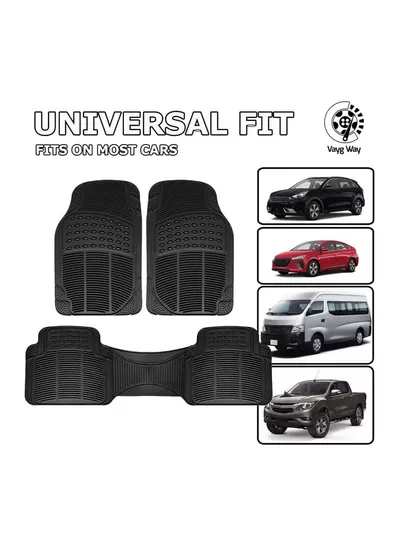 Eworld 3 Piece Set Enhanced Proline Trimmable Floor Mats for Cars Trucks Jeeps Vans and SUVs Universal Fit Design Black Heavy Duty Waterproof and All Weather Protection Odorless Rubber with Anti-Slip Feature-1