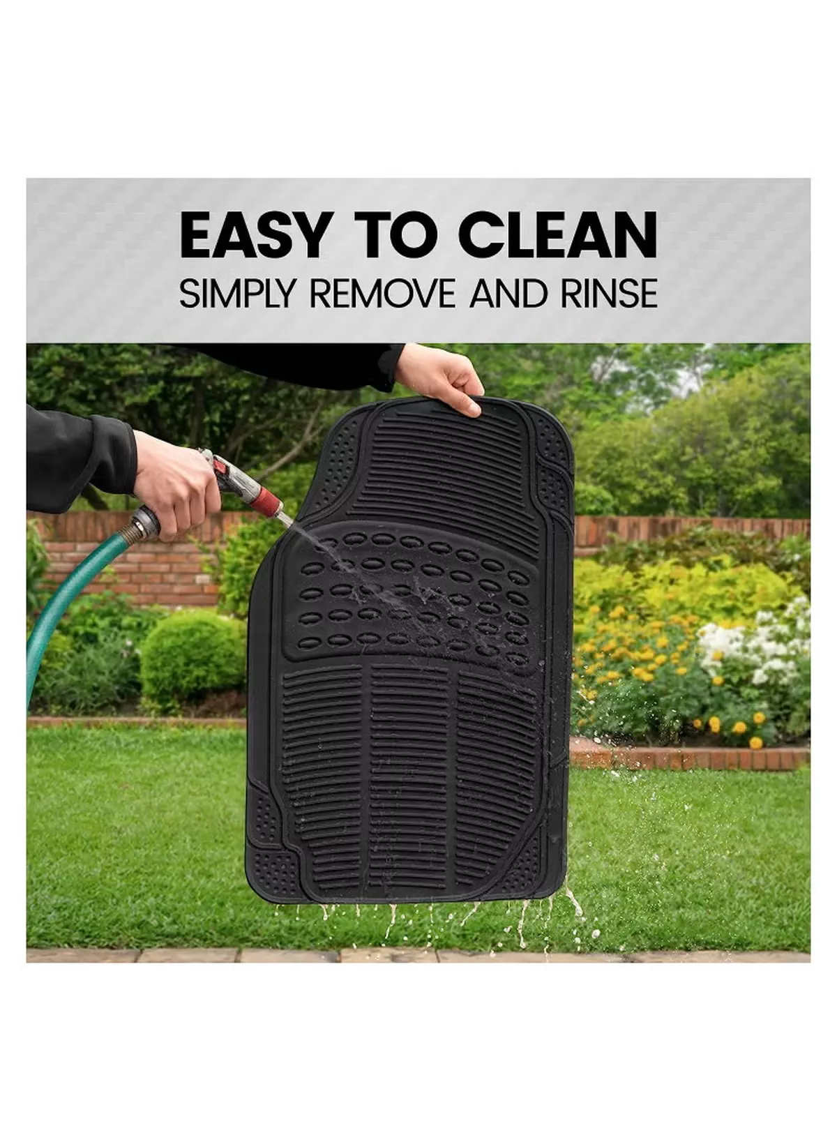 Eworld 3 Piece Set Enhanced Proline Trimmable Floor Mats for Cars Trucks Jeeps Vans and SUVs Universal Fit Design Black Heavy Duty Waterproof and All Weather Protection Odorless Rubber with Anti-Slip Feature-4-4