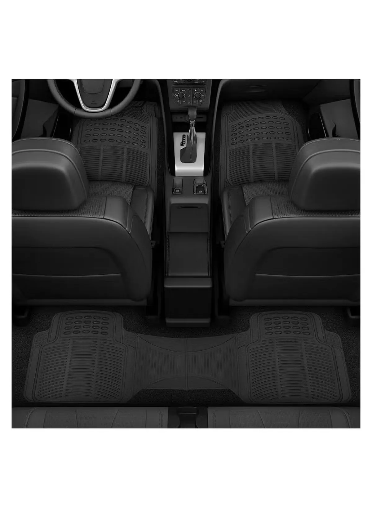 Eworld 3 Piece Set Enhanced Proline Trimmable Floor Mats for Cars Trucks Jeeps Vans and SUVs Universal Fit Design Black Heavy Duty Waterproof and All Weather Protection Odorless Rubber with Anti-Slip Feature-6-6