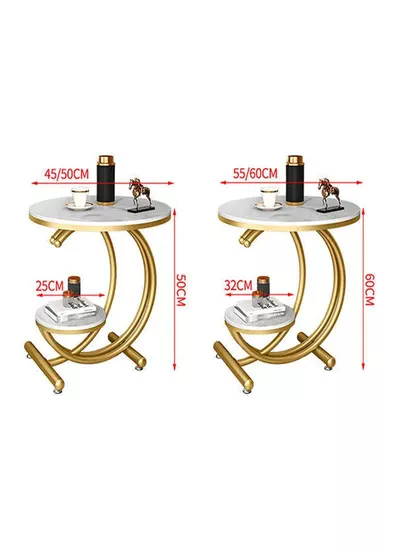 Sofa Side Table, Light Luxury End Table Rock Board Corner Table Creativity Round Table Open Double-Layer Design Coffee Table Modern Living Room Side Cabinet Bedside Table-2
