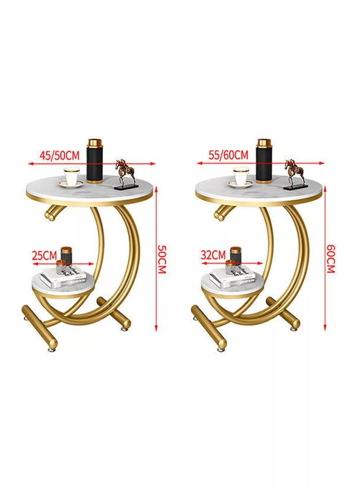 Sofa Side Table, Light Luxury End Table Rock Board Corner Table Creativity Round Table Open Double-Layer Design Coffee Table Modern Living Room Side Cabinet Bedside Table-2-2