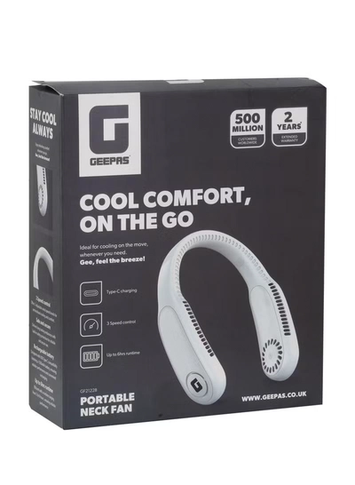 GEEPAS Portable Neck Fan- GF21228/ 6 Hours Long Working Time, 3 Speed Levels/ Lightweight, Rechargeable for Indoor and Outdoor Use/ Silent, Safe and Secure GF21228 white-6