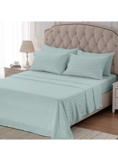 4-Piece Luxury Super King Pastel Green Striped Bedding Set (Flat Sheet 260×240 cm, Fitted Sheet 200×200+30 cm, 2 Pillowcases 50×75 cm) – Premium Microfiber, Hotel-Style Comfort-1