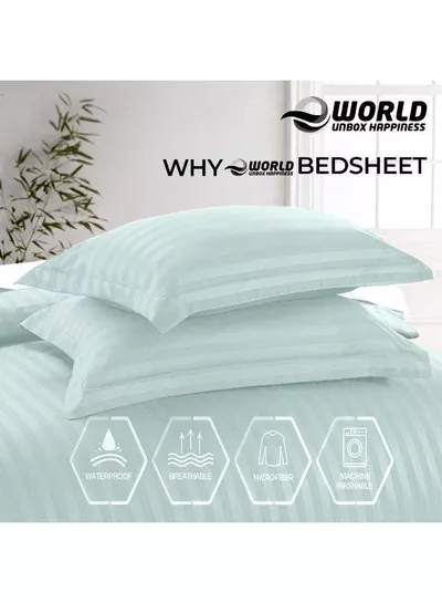 4-Piece Luxury Super King Pastel Green Striped Bedding Set (Flat Sheet 260×240 cm, Fitted Sheet 200×200+30 cm, 2 Pillowcases 50×75 cm) – Premium Microfiber, Hotel-Style Comfort-2