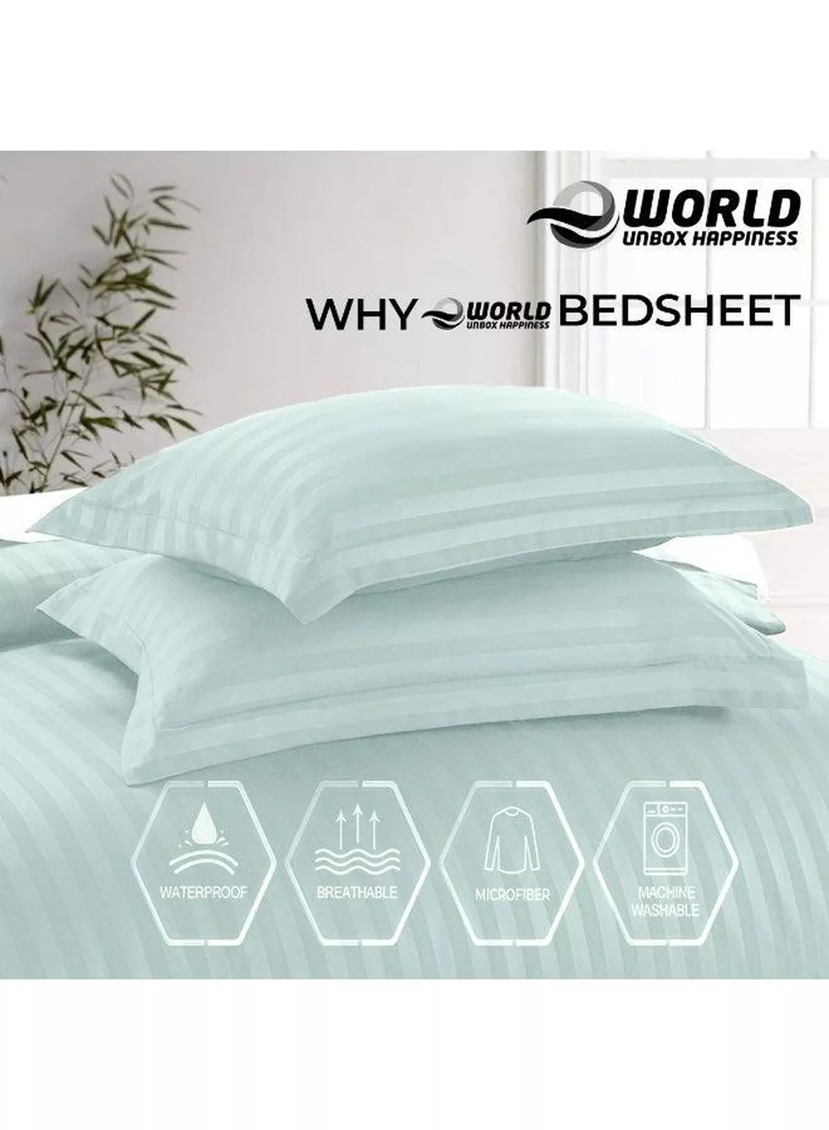 4-Piece Luxury Super King Pastel Green Striped Bedding Set (Flat Sheet 260×240 cm, Fitted Sheet 200×200+30 cm, 2 Pillowcases 50×75 cm) – Premium Microfiber, Hotel-Style Comfort-2-2