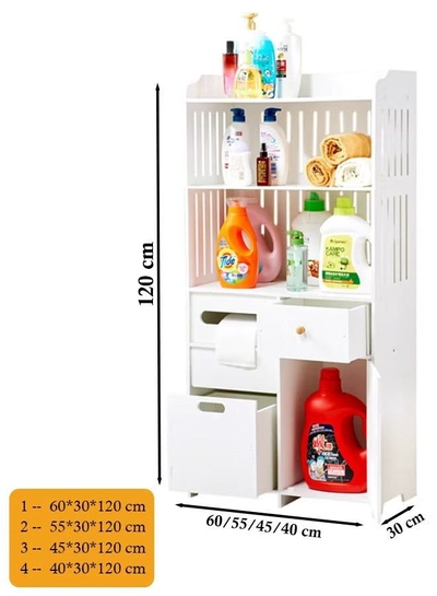 Eworld Waterproof White PVC Floor Cabinet Organizer, Stylish Storage Solution Featuring Shelves-2