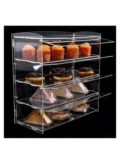 Eworld 4-Tier Clear Acrylic Display Cabinet with Detachable Flip Lid Design -1