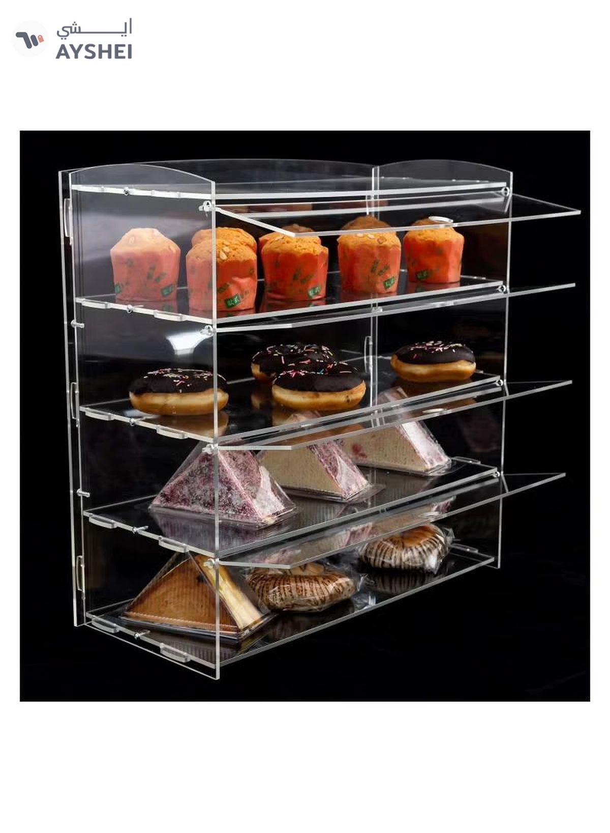 Eworld 4-Tier Clear Acrylic Display Cabinet with Detachable Flip Lid Design -1-1