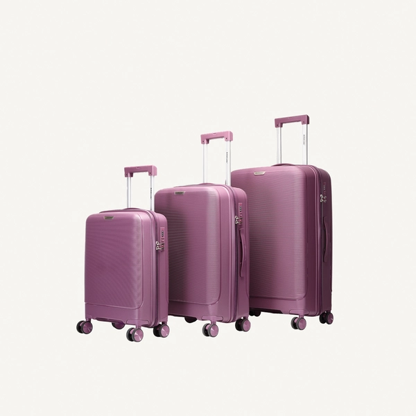 British Traveller 3-Piece Polypropylene Luggage Set | 20”, 24”, 28” Lightweight Suitcases with 360° Spinner Wheels, TSA Lock, Water & Scratch Resistant | Durable Hard Shell Trolley Bags with Telescopic Handle - Purple